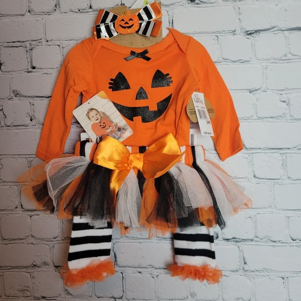NWT Baby Essentials Size 3M Orange Pumpkin Tutu Costume